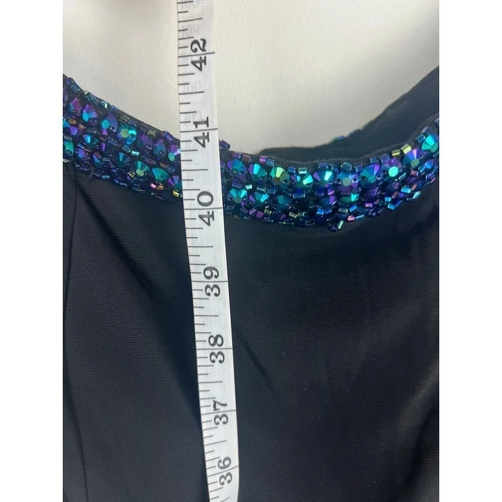 Tiffany Designs Black Formal Maxi Skirt Beaded Waist High Slit Train Size 4